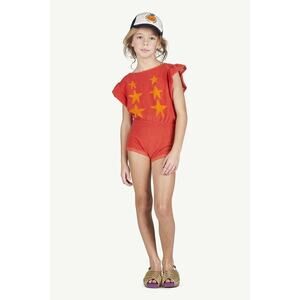 The Animals Observatory Girls Red Terry Koala Jumpsuit Yellow Stars size 2